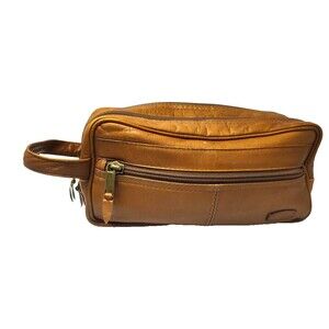 Dilana Leather Men's Brown Toiletry Travel Dopp Kit Bag w Handle Sz  11"X 5"x 4"